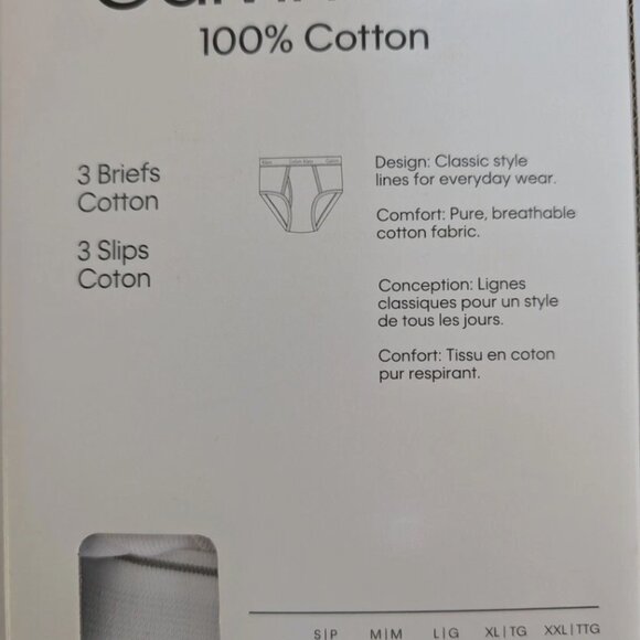 Calvin Klein Mens Sz 2XL Underwear BRIEFS Cotton Classic Fit 3 Pack White - Picture 4 of 4